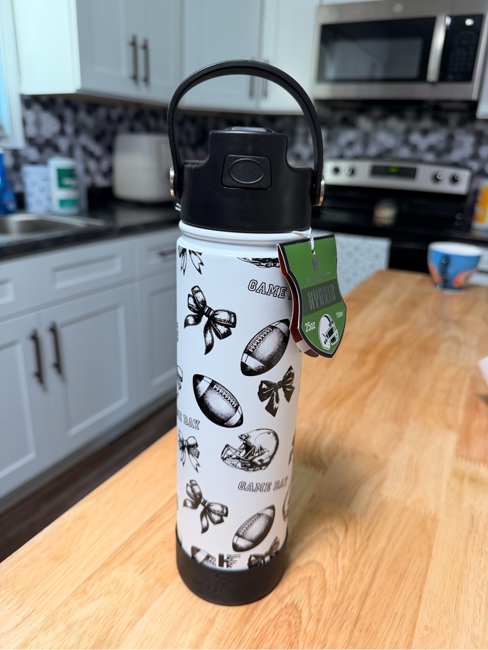 Insulated White Game Day Football Print Water Bottle - Unbranded